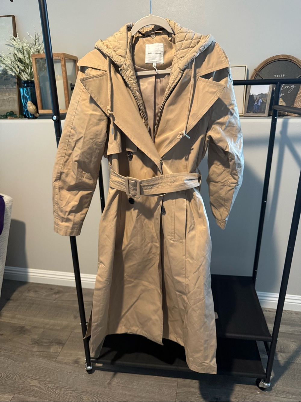 Avec Les Filles Beige Trench Coat with Quilted Hood